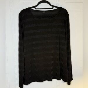 Talbots Shimmer Striped Long Sleeve Top Women's XL Black Stretch Metallic
